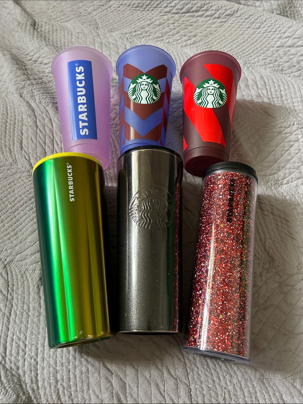 Six Starbucks Cups